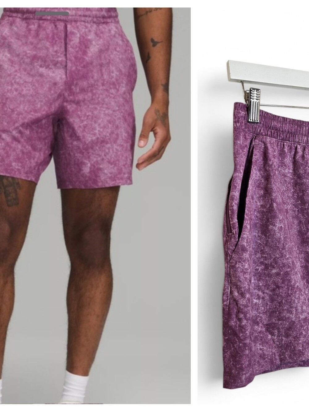 Lululemon Pace Breaker Shorts Mens M Gravel Dust Vintage Plum Linerless Gym